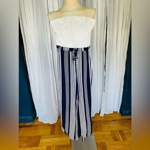 Jumpsuit navy/white size L (sizes smaller)